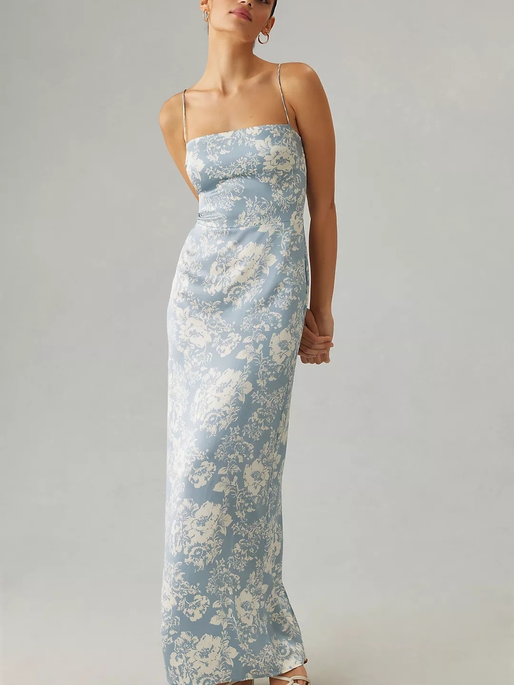 Reformation Frankie Silk Dress in Dusty Blue Floral Maxi Size 4